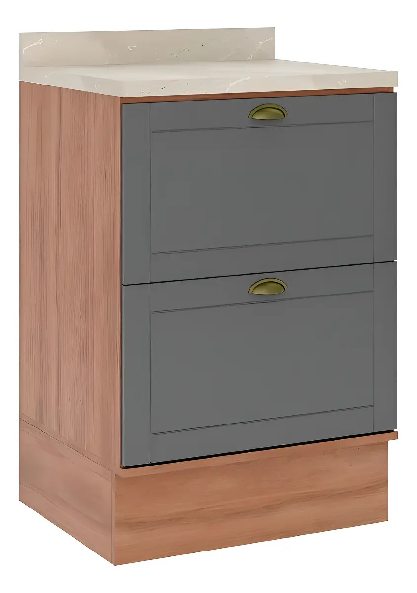 Balcão Cozinha C/ Tampo Bella 2610 C/ 2 Gavetas 60cm Nogal/c