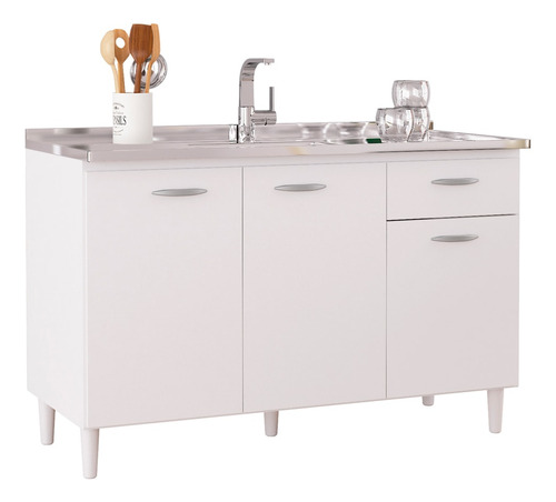 Balcão De Cozinha Com Pia Inox 120cm Classic P11 Branco