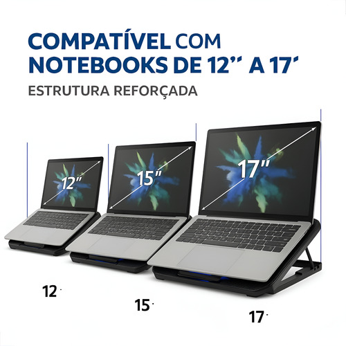 Suporte Macboock Notebook Apoio 2 Cooler Com Led 8 Posições