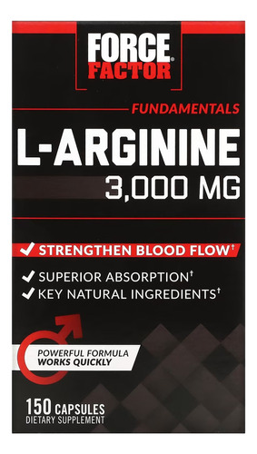 Force Factor L-Arginina 3.000 mg 150 cápsulas Sabor sem sabor