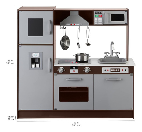 Juego De Cocina Vertical P/niños De Madera; Espresso/gris