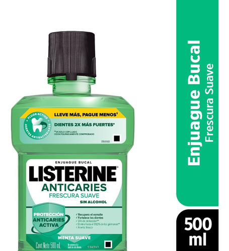 Enjuague bucal Listerine Anticaries sin alcohol 500ml 