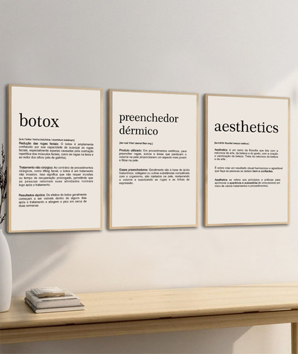 Kit 3 Quadros Decorativos Botox Estética Frases Com Moldura