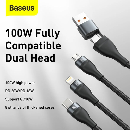 Cable 3en2 1,2m Usba/usbc A Lightning/ Microusb/ Usbc 100w
