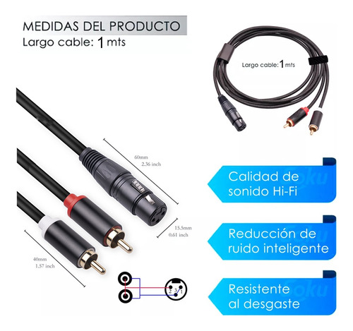 Cable De Audio Rca Macho A Hembra Xlr 1 Metros