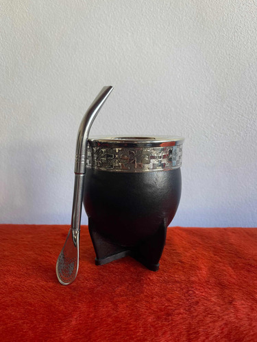 Mate Imperial De Cuero Alpaca Calabaza Con Bombilla Incluída