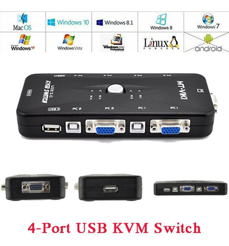 Imagen 7 de 7 de Switch Kvm 4 Puertos Usb Vga Monitor Teclado Mouse