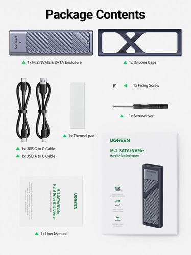 Enclosure Case Ssd M2 Nvme M.2 Sata Ngff Usb C 10gbps Ugreen