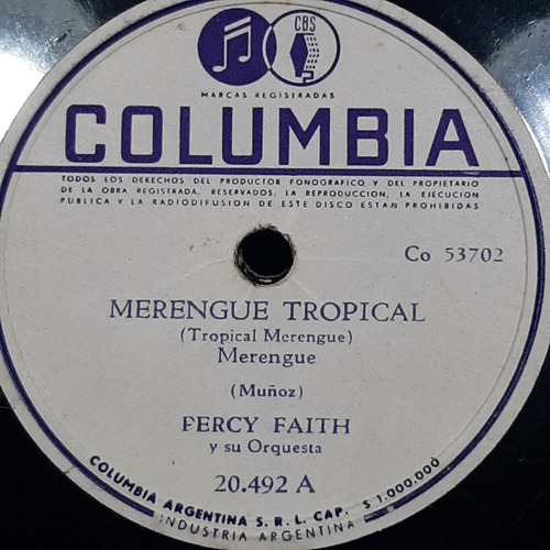 Pasta Percy Faith Orq Mitch Miller Orq Columbia C503