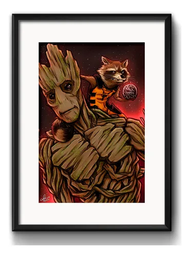 comprar Cuadro Rocket & Groot Guardianes Galaxia Marvel Con Paspartú
