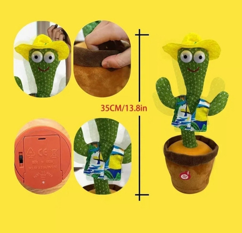 Imagen 2 de 8 de Cactus Bailarin Con Ropa Musical Luz Led Grabación Recargabl
