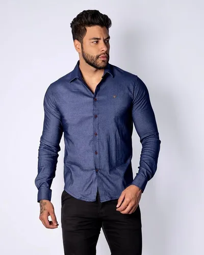 Camisa Sergio K Regular Linho Casual Azul Royal Mescla