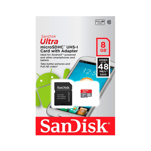 Memoria Micro Sd Sandisk +adaptador8 Gb Android 48 Mbs