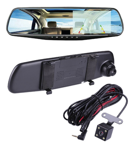 Dashcam Carro Retrovisor Camara Dual De Reversa Infrarojo