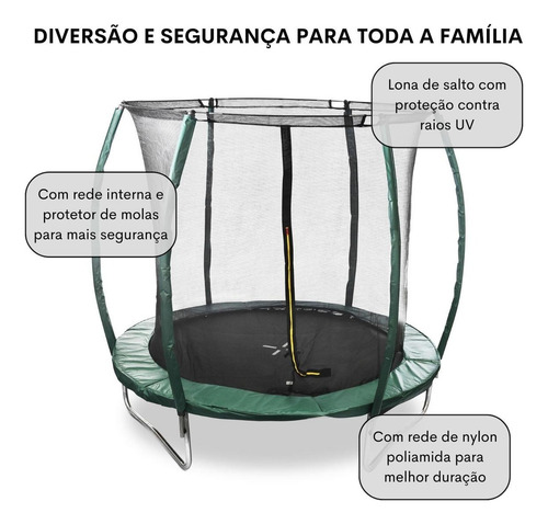 Cama elástica BH Store Trampolim BH Adventure 2,44m com diâmetro de 2.44 m com largura de 2.35 m, cor da proteção das molas verde e tela preta