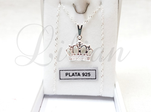 Imagen 3 de 7 de Cadena Y Dije Plata 925 Corona Princesa Novia Mama Hija