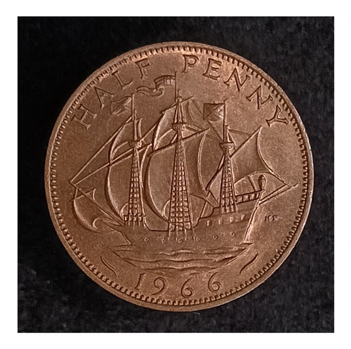 Gran Bretaña 1/2 Penny 1966 Exc Km 896 Barco Galeón