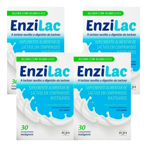 Enzilac 10.000ui Com 4 Caixas De 30 Comprimidos Cada Baunilha