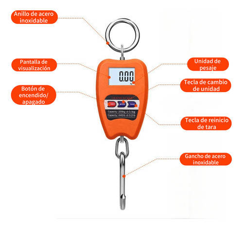 Báscula Balanza Colgante Gancho Digital Lcd Portátil 200kg