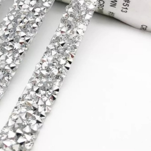 Tira De Strass 2cm Termo Adhesiva Plata Cristal