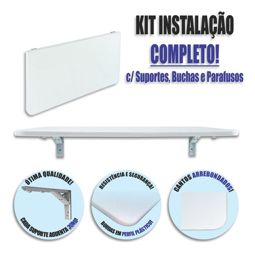 Mesa Dobrável P/ Micro-ondas De Parede 58x40 Cozinha Cor Branco