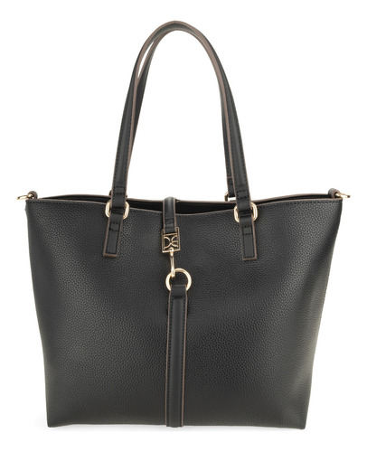 Bolsa Tote Cloe Para Mujer Mediana Con Pouch Desprendible Color Negro Diseño de la tela Liso