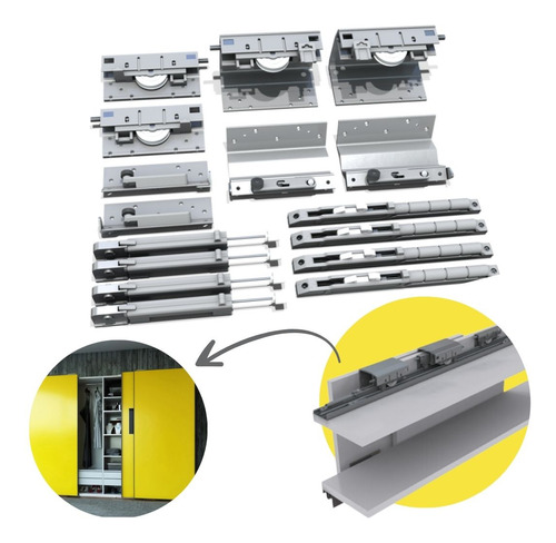 Sistema Portas Deslizantes Royal Top Ss200 | 2 Portas | 50kg Cinza