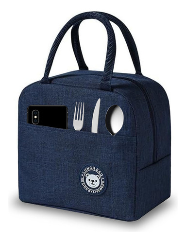 Lonchera Termica Bolsa Almuerzo Comida Lunch Escolar Oficina Portatil Kimhi Fiambrera Impermeable Aislamiento Frio Y Calor Color Azul