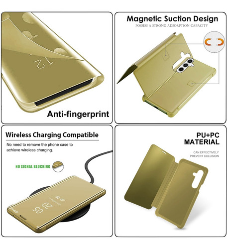 Funda Para Samsung S23 Fe Clear View + Vidrio Full 9d Dorado