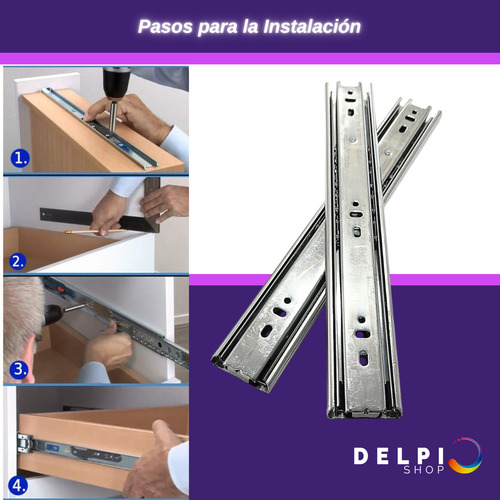 Corredera Telescopica 40cm 45 Kg 1 Par Guia Cajon Reforz W