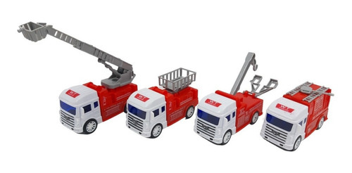 4pack Camion Bomberos Carro Bomba Grua A Friccion En Bolsa