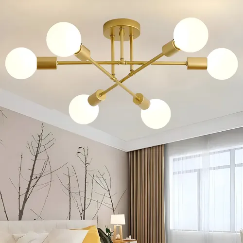 LUMINÁRIA LUSTRE TETO MODERNO PARA COZINHA SALA 6 CABEÇAS 110V/220V DOURADO