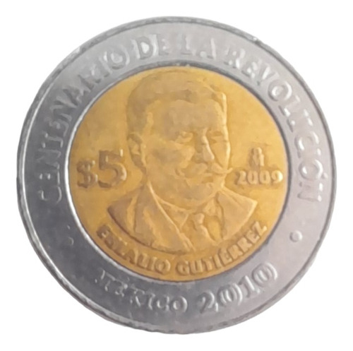 Moneda De 5 Pesos Conmemorativa Eulalio Gutiérrez C R 7 (Usado)