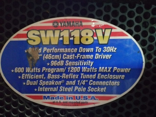 Imagen 2 de 2 de Bocina Yamaha, Modelo Sw118v, 1,200 Watts.