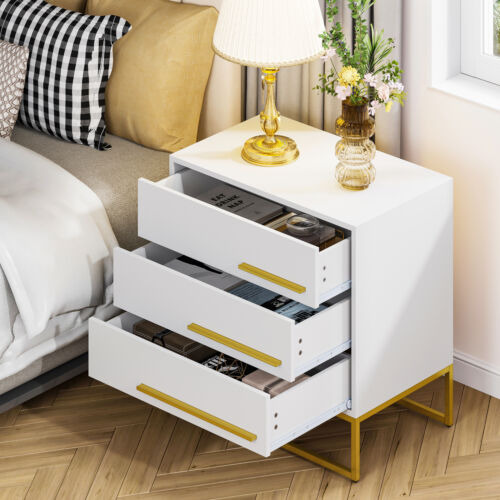 27  Modern Solid Wood Nightstand With 3 Drawers Gold Met Eem