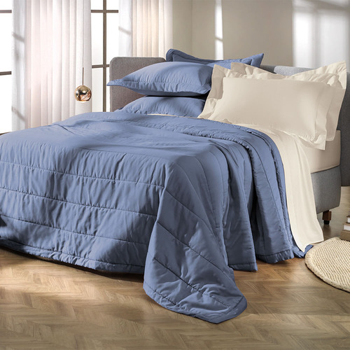 Altenburg Jogo De Colcha Queen Altenburg Cetim 300 Fios Azul Liso