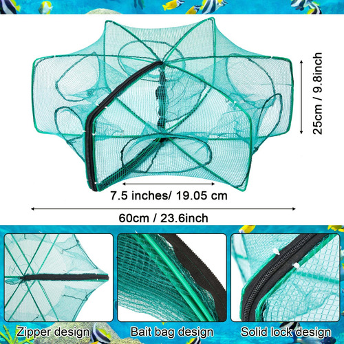 3 Trampas De Pececillos Cilíndricas Hexagonales De Cangrejo,