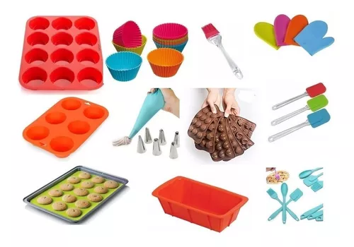 Set Reposteria Molde Silicona Muffins Tartera Espatula Horno