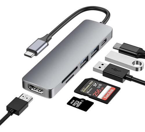 Hub Usb C 6 Puertos Hdmi Usb C Lector Sd/tf Jassco