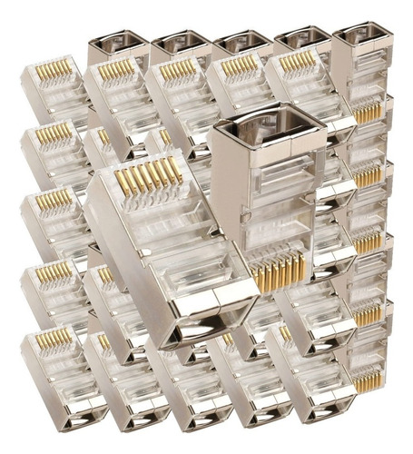 100 Conector Rj45 Cat5e Blindado Macho Plug Rede Gigabit Lan