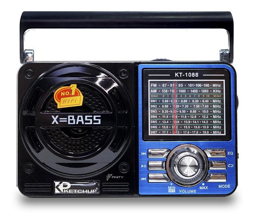Rádio  Ketchup Radio Recarregável Alta Sensibilidade Usb Retro Fm Am Mp3 analógico  portátil  cor  azul