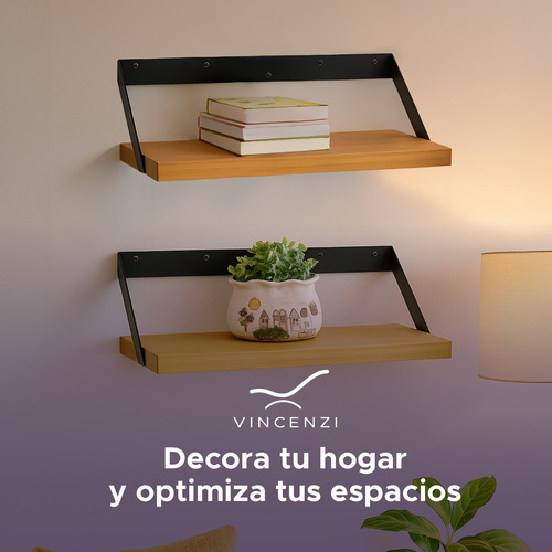 Pack 2 Repisas Soportes Madera Y Hierro De Pared 60x20 Cm