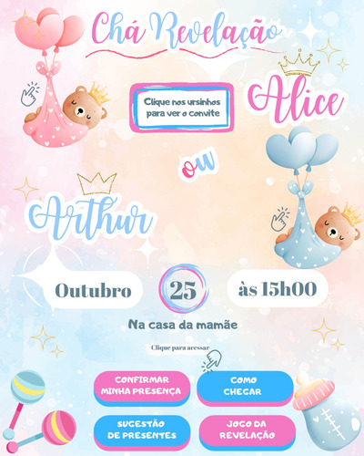 Convite Chá Revelação Ursinho Convite Animado Chá Revelação