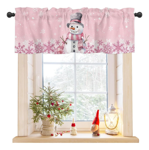 Visillos Rosados De Muñeco De Nieve De Navidad Ventana...