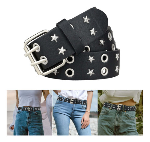 Cinto Punk Rock Unissex Com Ilhó Duplo, Alfinete Casual Ajus