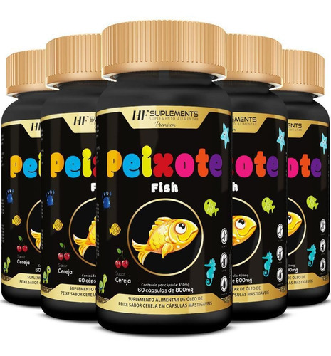 5x Peixote Omega 3 Infantil Mastigavel 60caps Hf Suplements