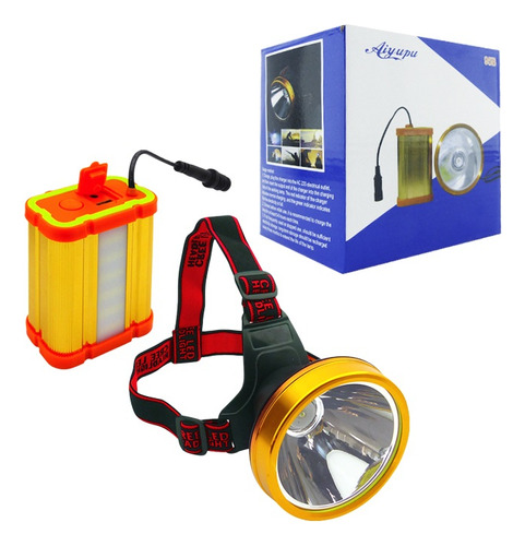 Linterna Minero 1 Led+led Cob De 80 Watt Con Bateria Externa