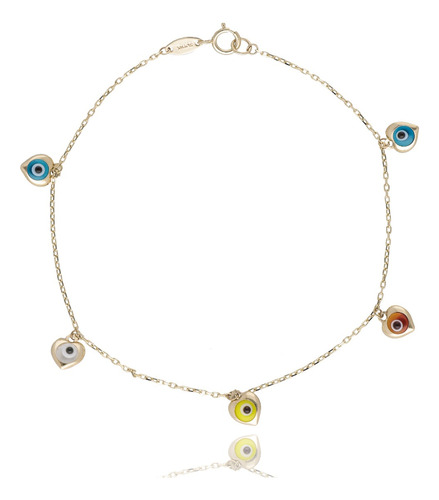 Pulso Pulsera Oro Sólido 14k Kilates Ojos Turcos Corazón Col