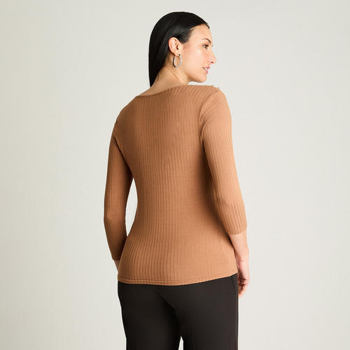 Polera Manga 3/4 Botones Camel Moda Mujer Hasta Xxxl