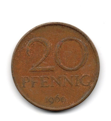 Alemania Republica Democratica Moneda 20 Pfennig 1969 Km#11